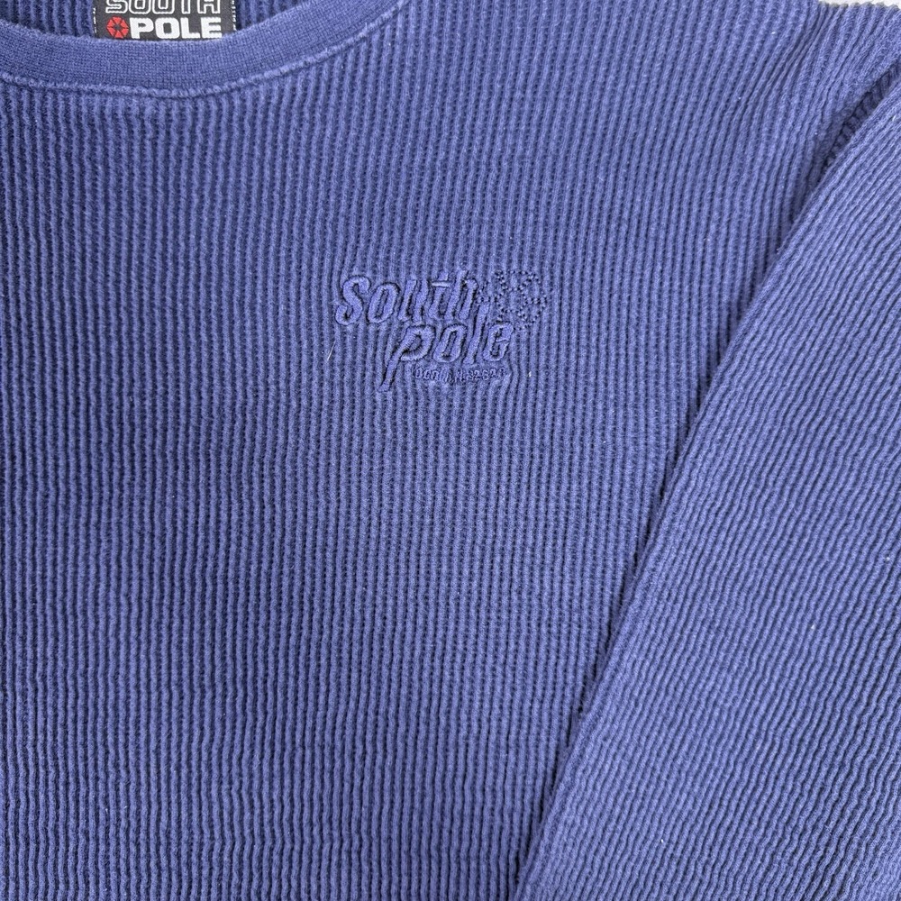 Southpole Mens Large Navy Blue Waffle Knit Thermal Long Sleeve Shirt Y2K - Picture 3 of 6